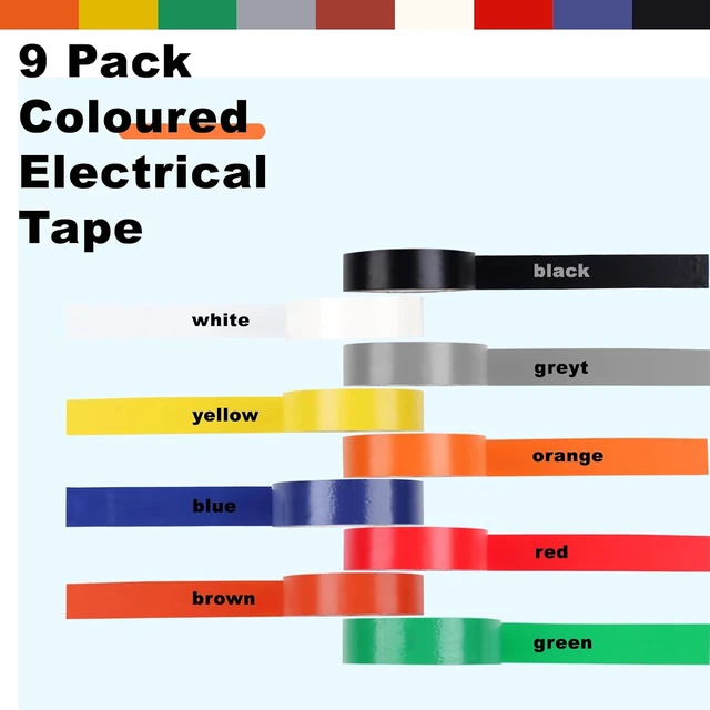 Alt view image 4 of 7 - Romeda 9 Pack Coloured Electrical Tape, Water, Sun, Oil Resistant, for Domestic, Commercial, Industrial Use
