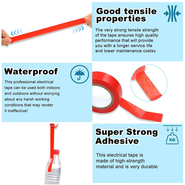 Alt view image 6 of 7 - Romeda 9 Pack Coloured Electrical Tape, Water, Sun, Oil Resistant, for Domestic, Commercial, Industrial Use