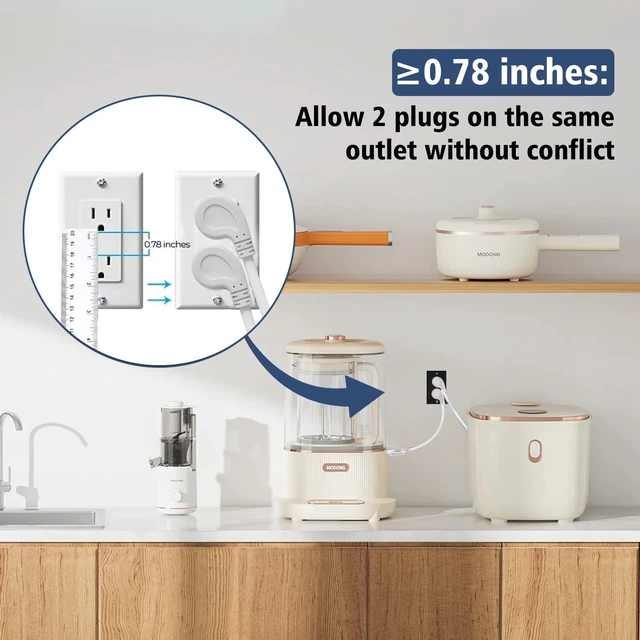 Alt view image 2 of 7 - 1625W 13A 16AWG 1ft Low Profile Flat Plug Heavy Duty Extension Cord, 3-Prong Grounded Power Cable White