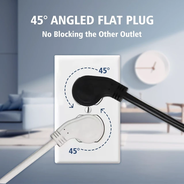 Alt view image 5 of 7 - 1625W 13A 16AWG 1ft Low Profile Flat Plug Heavy Duty Extension Cord, 3-Prong Grounded Power Cable White