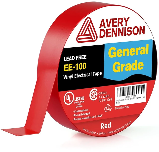 Main image of Avery Dennison EE-100 UL/CSA Listed PVC Electrical Tape, 3/4in x 66ft, Red, 1 Roll