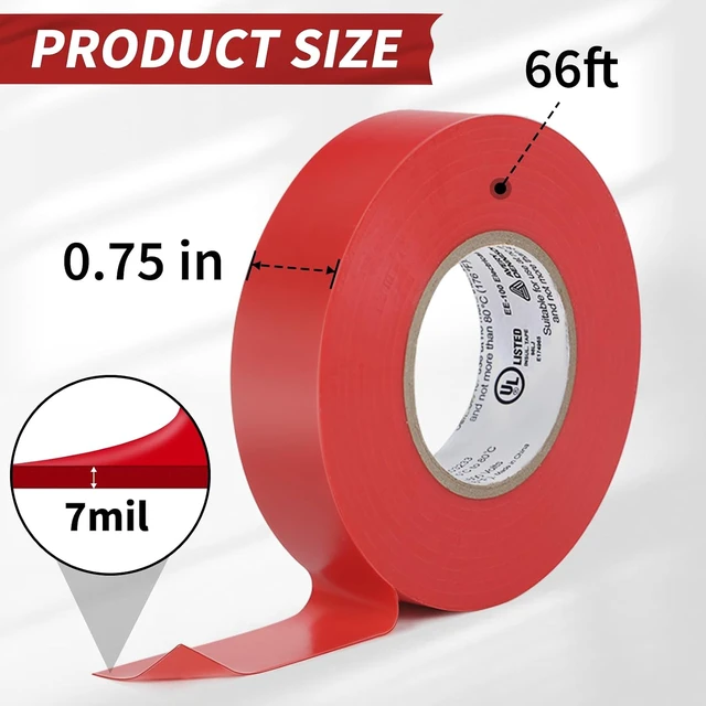 Alt view image 2 of 6 - Avery Dennison EE-100 UL/CSA Listed PVC Electrical Tape, 3/4in x 66ft, Red, 1 Roll