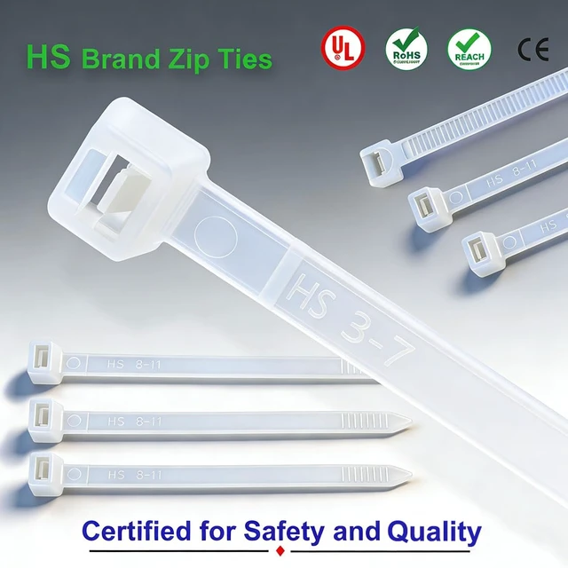 Alt view image 4 of 5 - HS Clear Zip Ties 6 Inch Small, 100 Pcs, 18 LBS, Self Locking, White Nylon, Thin Strong Durable
