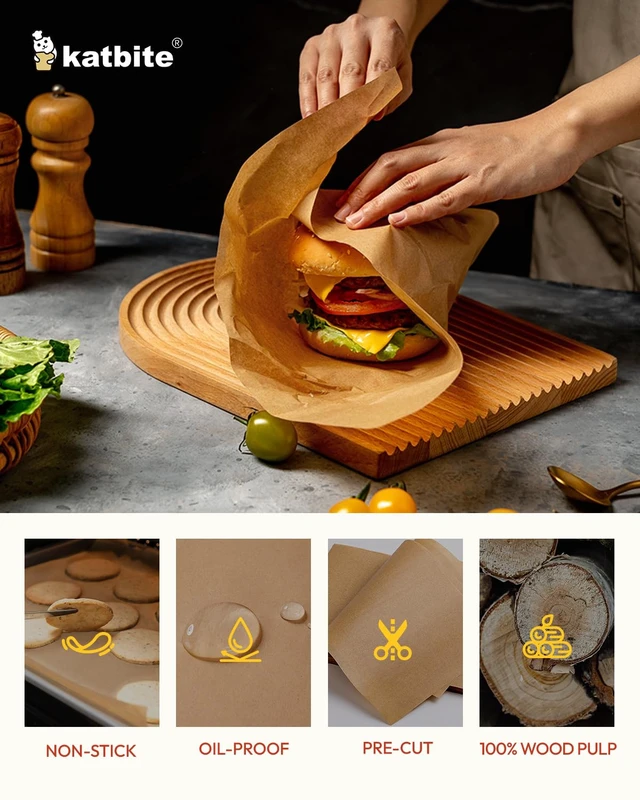 Alt view image 6 of 6 - Katbite Heavy Duty Parchment Paper Baking Sheets, 75 Pcs, 12x16 Inch, Brown