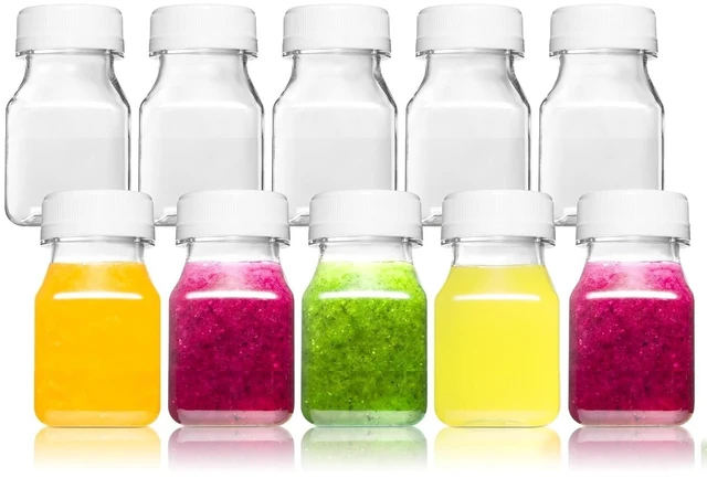 Main image of Norcalway 10pcs 2oz Plastic Shot Bottles with Caps - Ginger Shot, Freezer Safe, Leak Proof, BPA Free, Food Grade