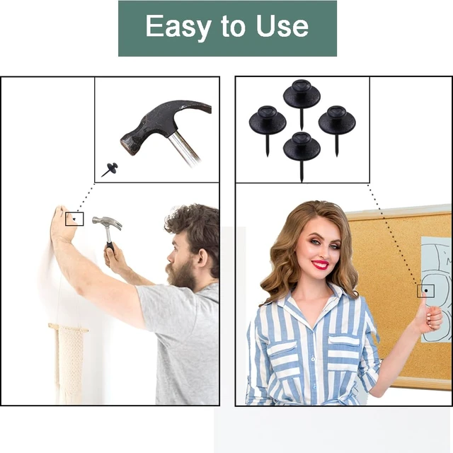 Alt view image 2 of 6 - 60PCS Double Headed Picture Hanging Nails, Nail-Free Wall Hangers, Thumb Tacks, Renter-Friendly Decor Push Pins for Tapestry Frame Art