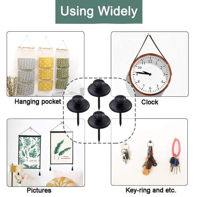 Alt view image 6 of 6 - 60PCS Double Headed Picture Hanging Nails, Nail-Free Wall Hangers, Thumb Tacks, Renter-Friendly Decor Push Pins for Tapestry Frame Art