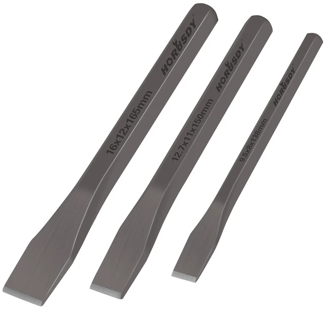 Main image of HORUSDY 3-Piece Heavy-Duty Cold Chisel Set, 3/8", 1/2", 5/8", Drop-Forged Cr-V Steel for Woodworking, Metalworking, Masonry and Carpentry