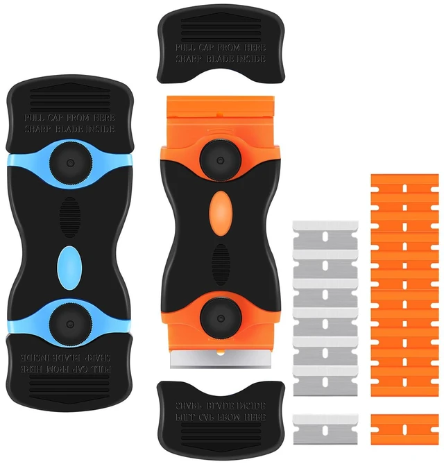Main image of 2-Pack 2-in-1 Razor Blade Scraper with 12 Plastic Blades and 7 Metal Blades for Decals, Stickers, Labels, Caulk, Adhesive, Paint Removal