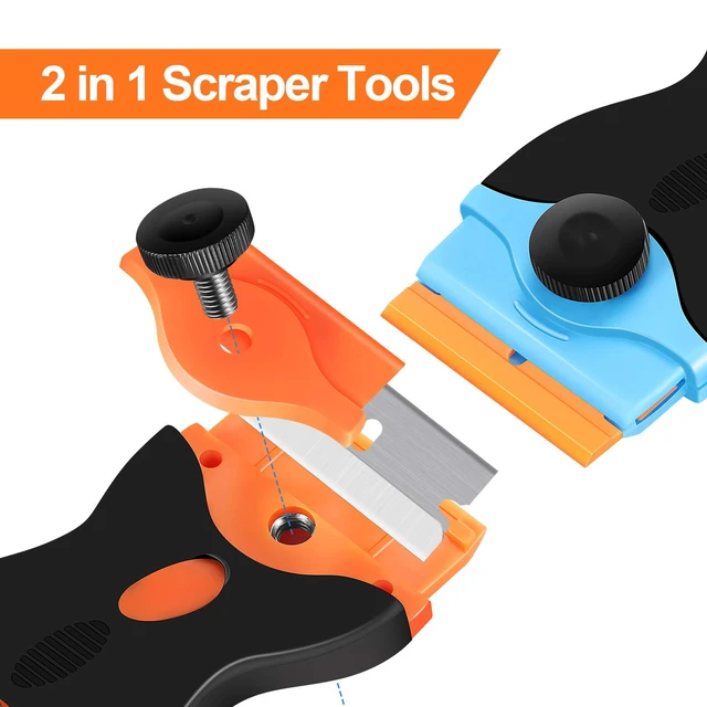 Alt view image 3 of 7 - 2-Pack 2-in-1 Razor Blade Scraper with 12 Plastic Blades and 7 Metal Blades for Decals, Stickers, Labels, Caulk, Adhesive, Paint Removal