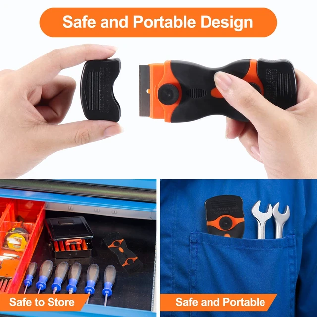 Alt view image 7 of 7 - 2-Pack 2-in-1 Razor Blade Scraper with 12 Plastic Blades and 7 Metal Blades for Decals, Stickers, Labels, Caulk, Adhesive, Paint Removal