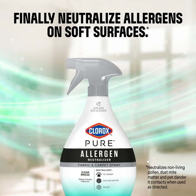 Alt view image 2 of 5 - Clorox PURE Allergen Neutralizer Fabric and Carpet Spray, Clean Breeze, 26 fl oz Spray Bottle