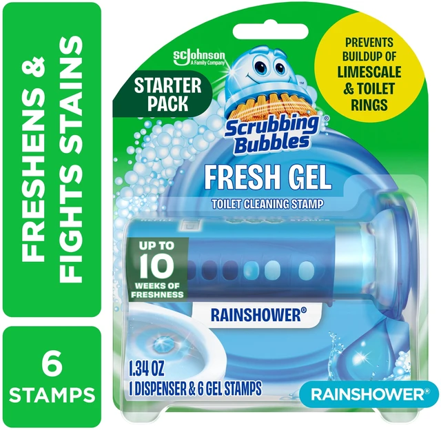Main image of Scrubbing Bubbles Automatic Toilet Bowl Cleaner, Rainshower, Fresh Gel Cleaning Stamp, Dispenser & 6 Gel Stamps