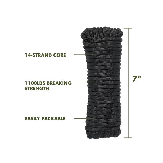Alt view image 3 of 6 - Ozark Trail 1100 lb Polyester Paracord Rope, 50', Black