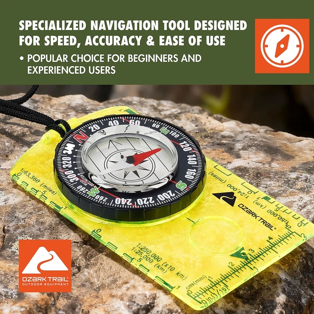 Alt view image 2 of 5 - Ozark Trail Orienteering Compass, Green, Multiple Scale Ruler
