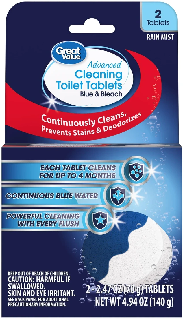 Main image of Great Value Advanced Cleaning Toilet Tablets Blue & Bleach 2 Count