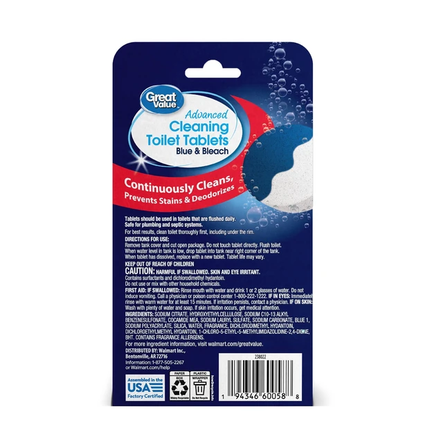 Alt view image 6 of 6 - Great Value Advanced Cleaning Toilet Tablets Blue & Bleach 2 Count