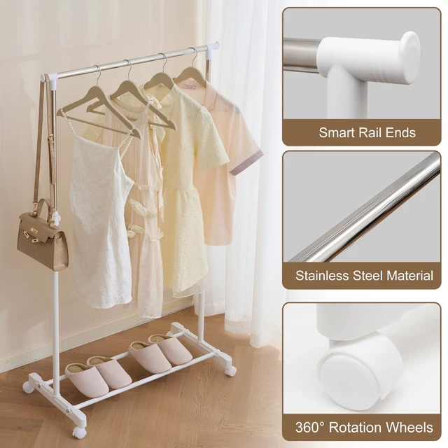 Alt view image 5 of 6 - GARITIN Adjustable Height Rolling Clothing Rack with Wheels, Metal Chrome, White