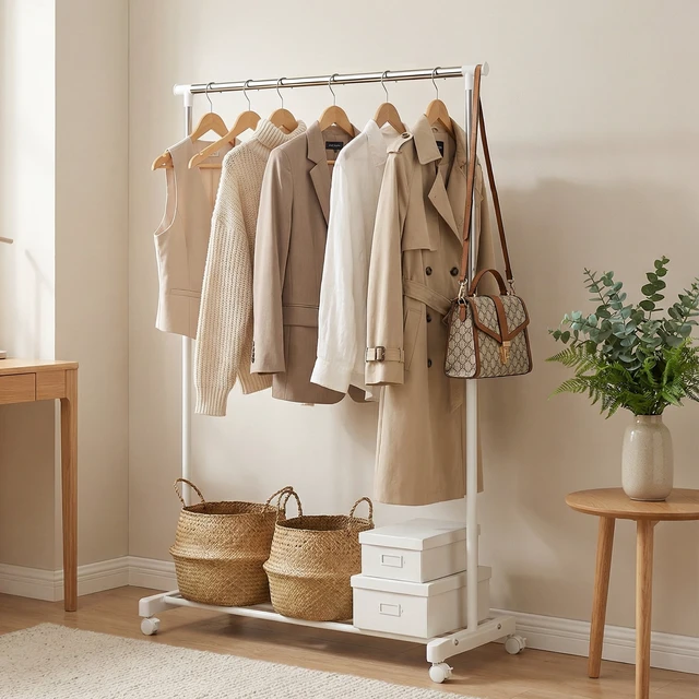 Alt view image 6 of 6 - GARITIN Adjustable Height Rolling Clothing Rack with Wheels, Metal Chrome, White