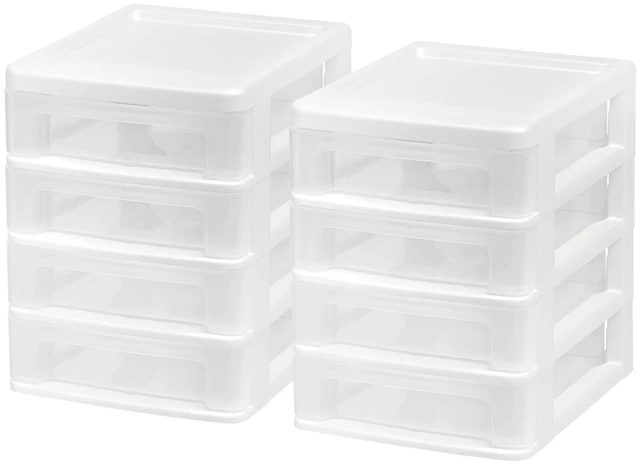 Main image of IRIS Small 4-Drawer Compact Desktop Organizer, White-Clear, Set of 2