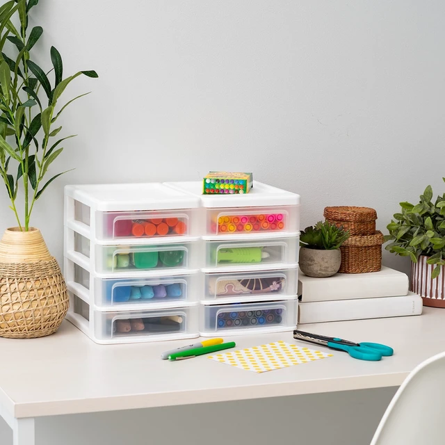Alt view image 4 of 6 - IRIS Small 4-Drawer Compact Desktop Organizer, White-Clear, Set of 2
