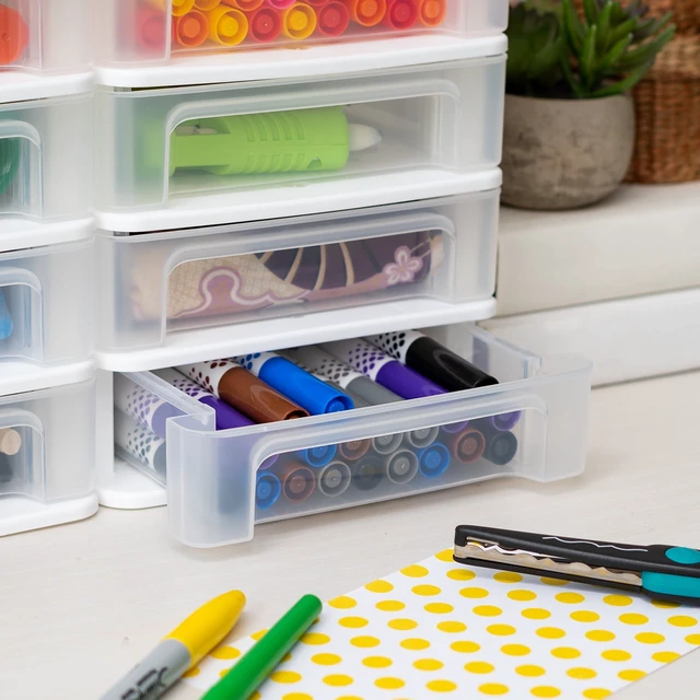 Alt view image 2 of 6 - IRIS Small 4-Drawer Compact Desktop Organizer, White-Clear, Set of 2
