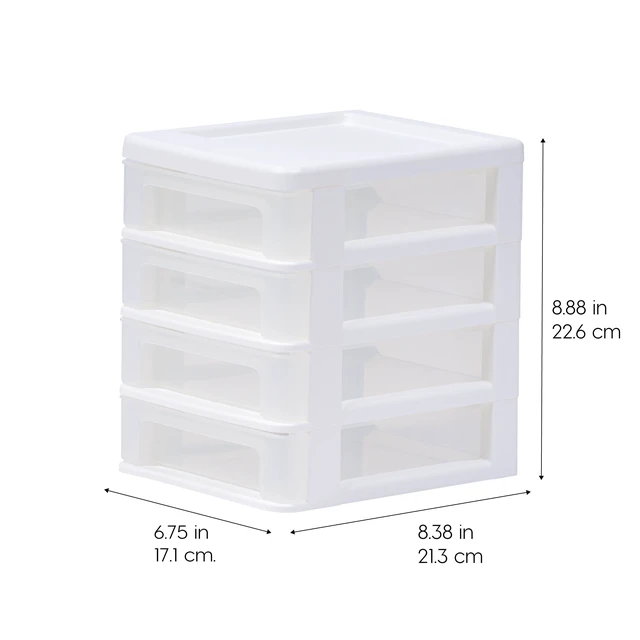 Alt view image 6 of 6 - IRIS Small 4-Drawer Compact Desktop Organizer, White-Clear, Set of 2