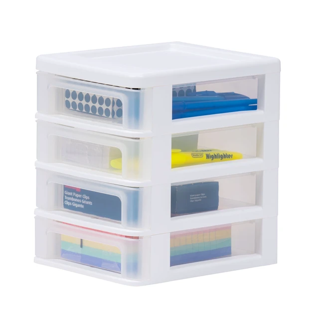 Alt view image 3 of 6 - IRIS Small 4-Drawer Compact Desktop Organizer, White-Clear, Set of 2