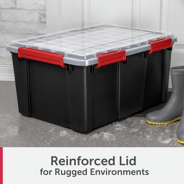 Alt view image 6 of 6 - Sterilite Large Gasket Tote, 20 Gallon IP68 Waterproof Plastic Storage Bin with Lid, Gasket Seal and Durable Latches, Black
