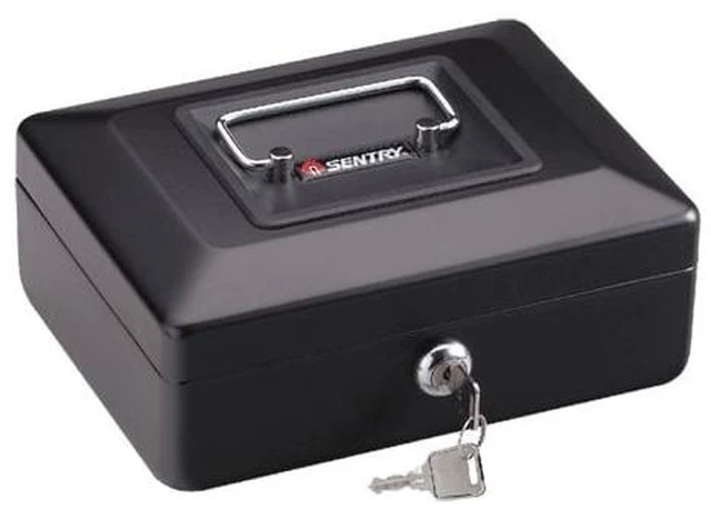 Main image of SentrySafe CB-8 Portable Steel Cash Box with Key Lock, 3.3in x 7.9in x 6.1in, Black