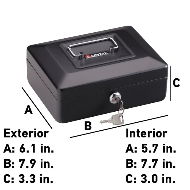 Alt view image 4 of 4 - SentrySafe CB-8 Portable Steel Cash Box with Key Lock, 3.3in x 7.9in x 6.1in, Black
