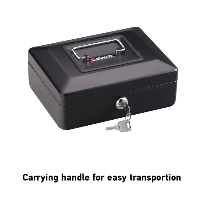 Alt view image 2 of 4 - SentrySafe CB-8 Portable Steel Cash Box with Key Lock, 3.3in x 7.9in x 6.1in, Black