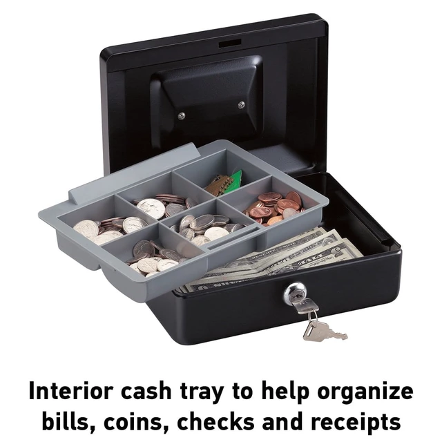 Alt view image 3 of 4 - SentrySafe CB-8 Portable Steel Cash Box with Key Lock, 3.3in x 7.9in x 6.1in, Black