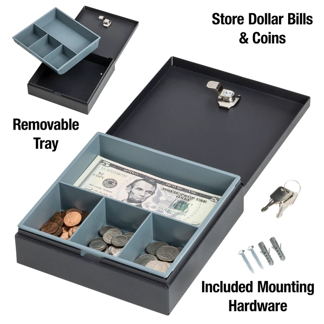 Alt view image 3 of 5 - SentrySafe DS-1 Cash Box Safe with Privacy Key Lock and Removable Tray, 2.1 x 6.8 x 6.9 in, Black