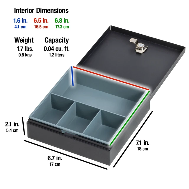 Alt view image 2 of 5 - SentrySafe DS-1 Cash Box Safe with Privacy Key Lock and Removable Tray, 2.1 x 6.8 x 6.9 in, Black