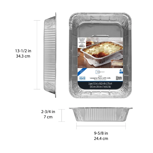Alt view image 2 of 6 - Mainstays 13" x 9" Aluminum Lasagna Pans with Lids, 2 Count