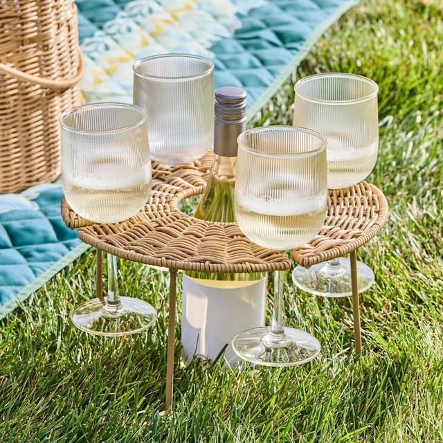 Alt view image 2 of 6 - Better Homes & Gardens Rattan Tray with Legs and Wine Holders