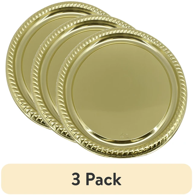 Main image of 3-Pack 16-In Plastic Round Gold Serving Platter, Party Tableware