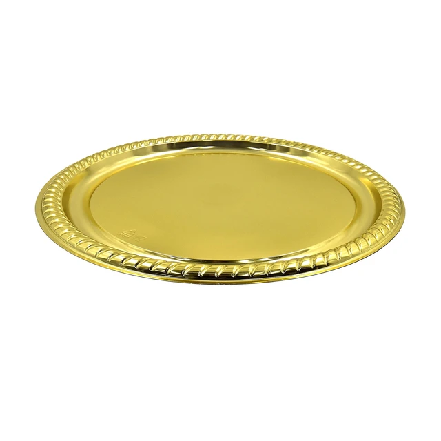Alt view image 6 of 6 - 3-Pack 16-In Plastic Round Gold Serving Platter, Party Tableware