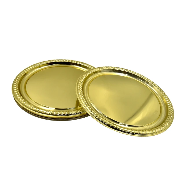 Alt view image 5 of 6 - 3-Pack 16-In Plastic Round Gold Serving Platter, Party Tableware
