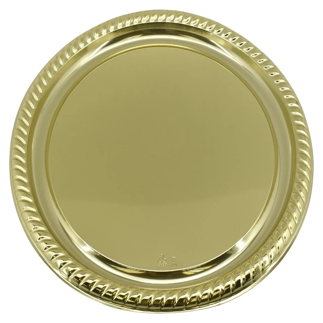 Alt view image 2 of 6 - 3-Pack 16-In Plastic Round Gold Serving Platter, Party Tableware