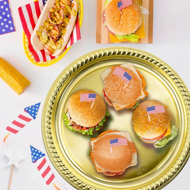 Alt view image 3 of 6 - 3-Pack 16-In Plastic Round Gold Serving Platter, Party Tableware