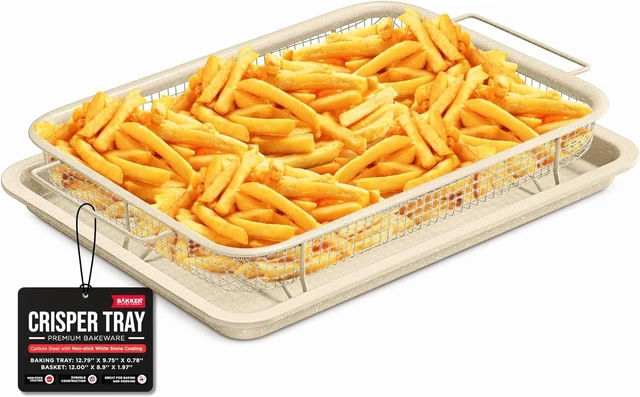 Main image of Bakken Swiss Crisper Tray 2-Piece Set White Marble Non-Stick Basket Design for Regular Ovens Perfectly Crispy Chips Bacon and More