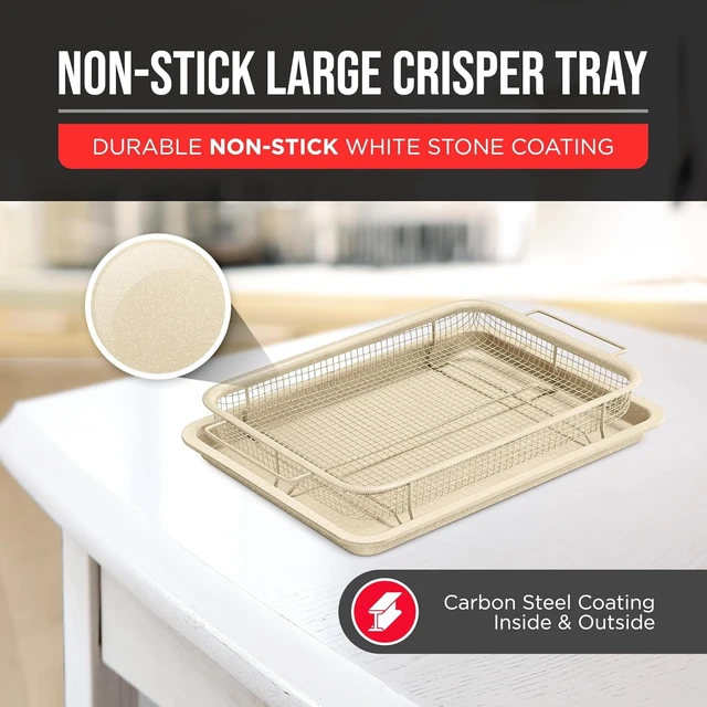 Alt view image 3 of 7 - Bakken Swiss Crisper Tray 2-Piece Set White Marble Non-Stick Basket Design for Regular Ovens Perfectly Crispy Chips Bacon and More