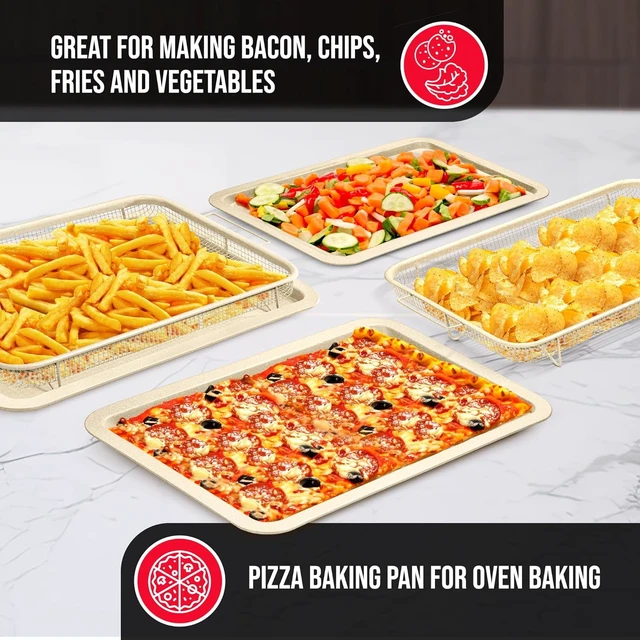 Alt view image 5 of 7 - Bakken Swiss Crisper Tray 2-Piece Set White Marble Non-Stick Basket Design for Regular Ovens Perfectly Crispy Chips Bacon and More