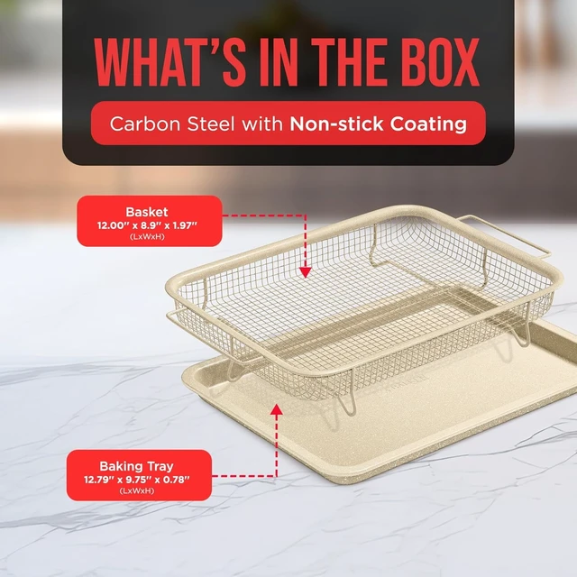 Alt view image 6 of 7 - Bakken Swiss Crisper Tray 2-Piece Set White Marble Non-Stick Basket Design for Regular Ovens Perfectly Crispy Chips Bacon and More