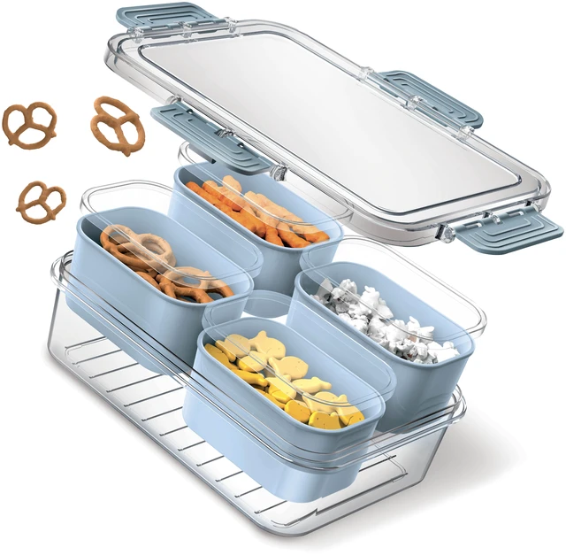 Main image of Cook With Color 4-Compartment Mini Snackle Box with Lids, Divided Serving Tray, Charcuterie and Snack Container, Dishwasher Safe, Blue
