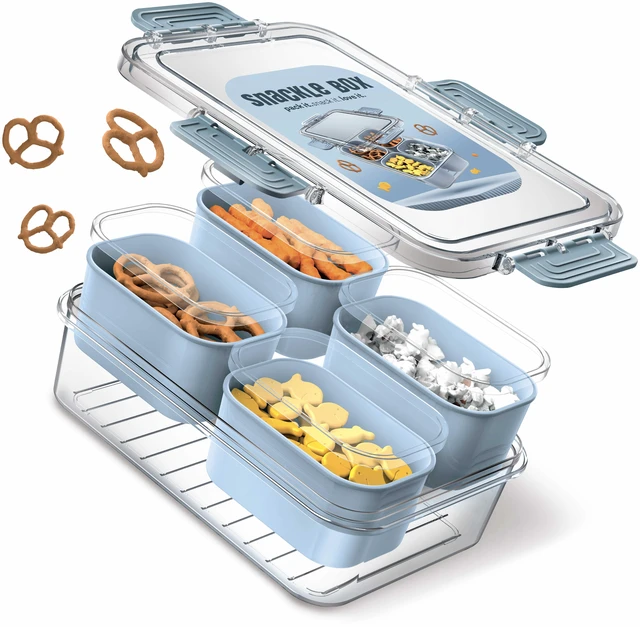 Alt view image 2 of 6 - Cook With Color 4-Compartment Mini Snackle Box with Lids, Divided Serving Tray, Charcuterie and Snack Container, Dishwasher Safe, Blue
