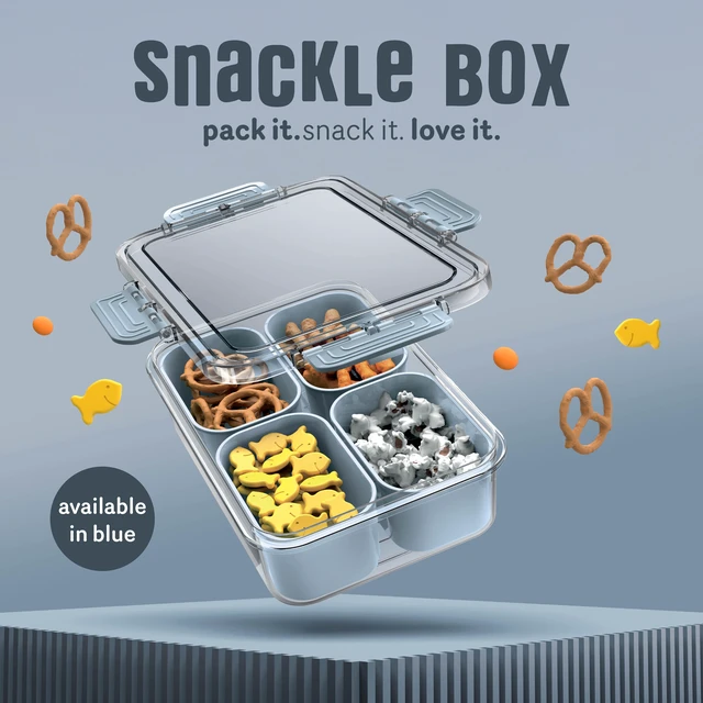 Alt view image 6 of 6 - Cook With Color 4-Compartment Mini Snackle Box with Lids, Divided Serving Tray, Charcuterie and Snack Container, Dishwasher Safe, Blue