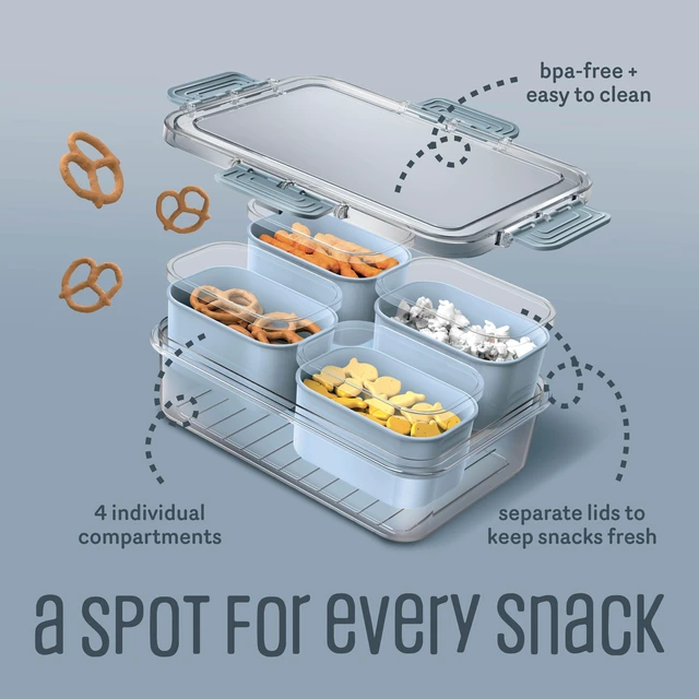 Alt view image 5 of 6 - Cook With Color 4-Compartment Mini Snackle Box with Lids, Divided Serving Tray, Charcuterie and Snack Container, Dishwasher Safe, Blue